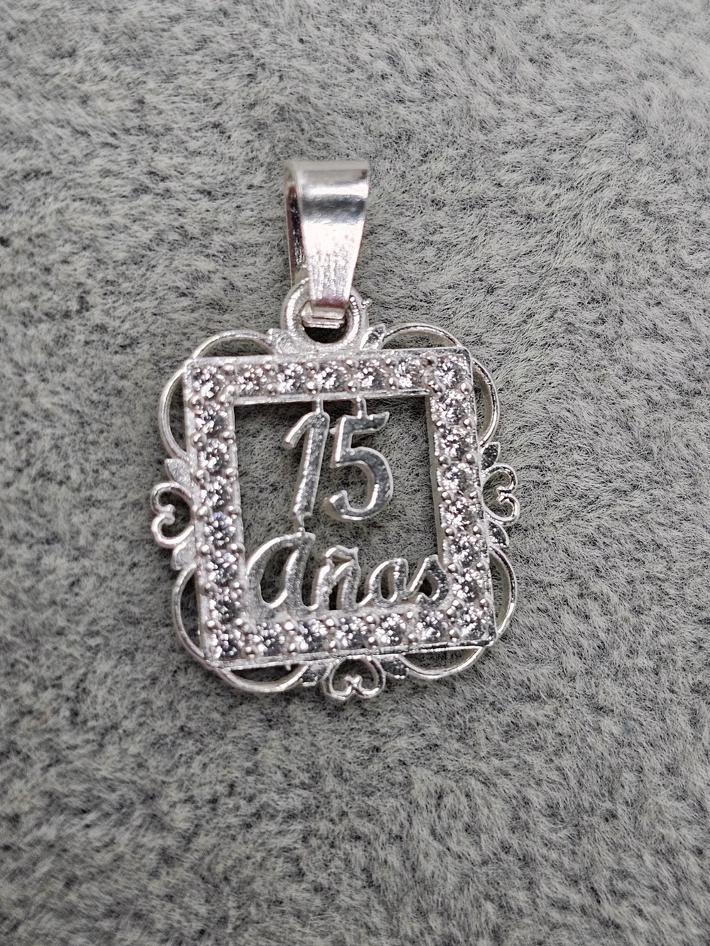 Pendant Charm Quinceañera CZ 925 Sterling Silver Dije 15 Años XV 19.5mm